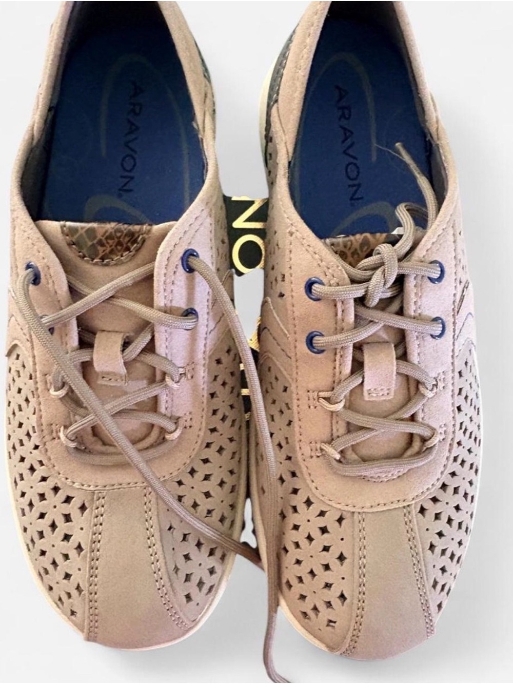 Aravon Women's Taupe Perforated Lace-Up Sneakers
